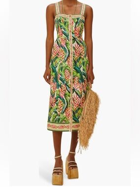 Farm Rio Heli Leaves Pearl Midi Dress sz XXS BNWT